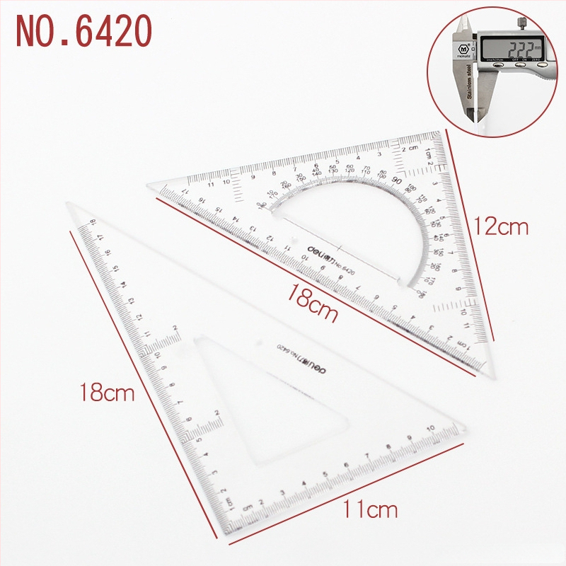 Deli trijstūra lineālais zīmēšanai, plastmasas, modeļi 6415/6420/6425/6430/6435/6440/6445, divu iepakojumu iepakojums