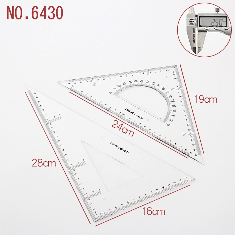 Deli trijstūra lineālais zīmēšanai, plastmasas, modeļi 6415/6420/6425/6430/6435/6440/6445, divu iepakojumu iepakojums