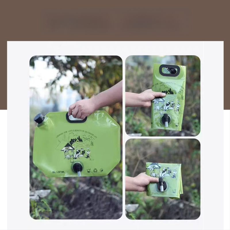 Väliskasutuseks kokkupandav veekott, 8 L maht, PE/TPE materjal, lihtne stiil, matkamiseks