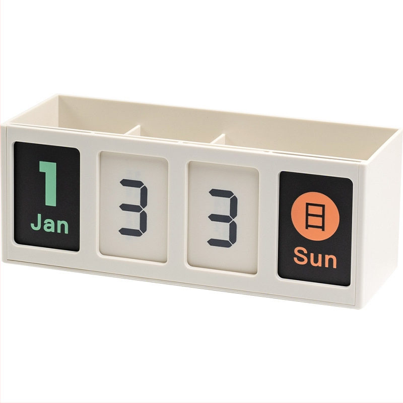 Stalo kalendorius ir rašiklio laikiklis su atskaitos priminimu, modelis SD-2598; medžiaga: plastmasė; forma: kvadratinė; spausdintas logotipas: taip; pritaikymas: taip