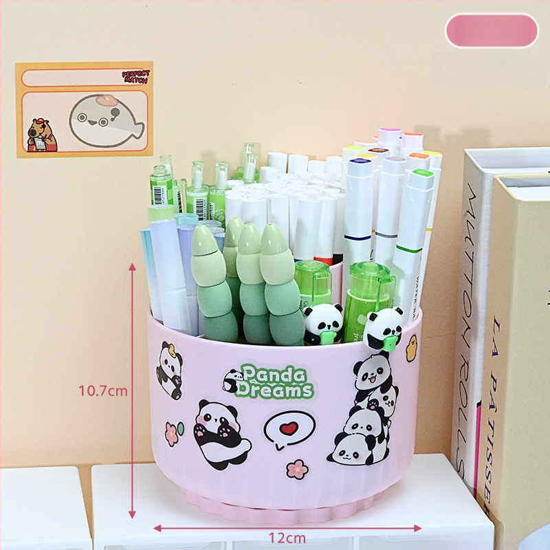 Sukasiantis rašiklių laikiklis su didele talpa, plastikinis, apvalios formos stalinis organizatorius, logotipo spausdinimo galimybė, modelis 01