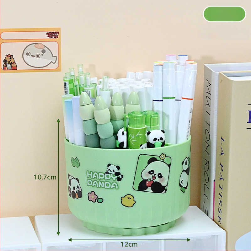 Sukasiantis rašiklių laikiklis su didele talpa, plastikinis, apvalios formos stalinis organizatorius, logotipo spausdinimo galimybė, modelis 01