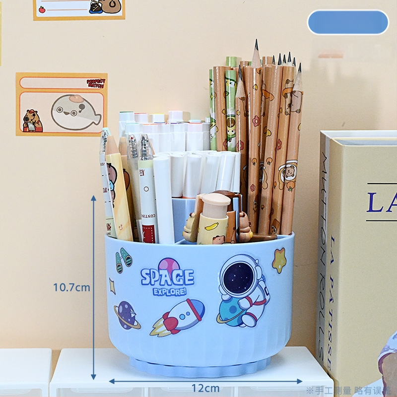 Sukasiantis rašiklių laikiklis su didele talpa, plastikinis, apvalios formos stalinis organizatorius, logotipo spausdinimo galimybė, modelis 01