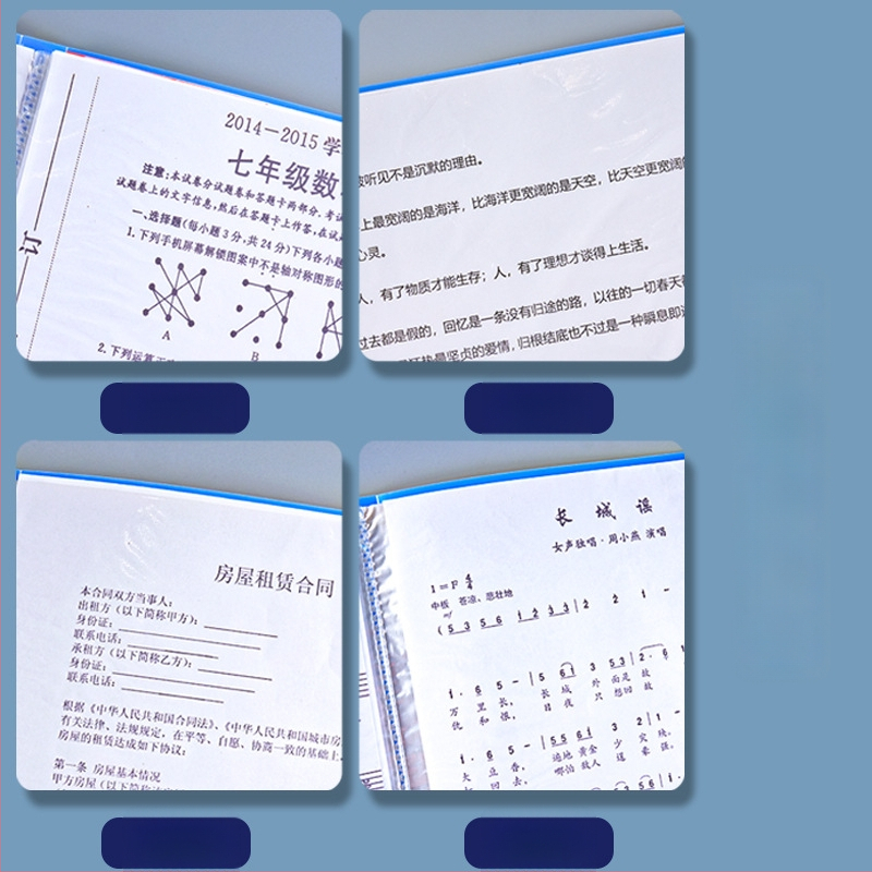 Didelės talpos dokumentų bylą su sagtimi ir skaidriomis įterpimo lapais (PP)