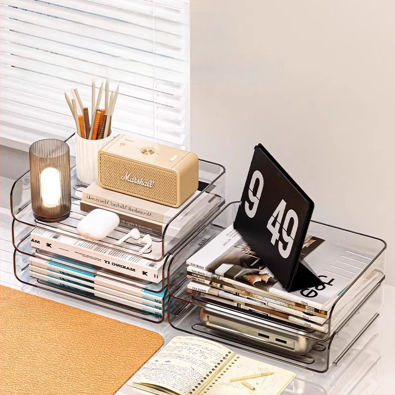 PET medžiagos biuro failų laikiklis, skaidrus daugiasluoksnis saugojimo organizatorius dokumentams, galima dėti vienas ant kito