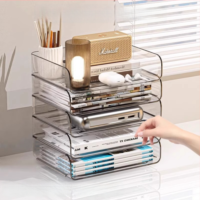 PET medžiagos biuro failų laikiklis, skaidrus daugiasluoksnis saugojimo organizatorius dokumentams, galima dėti vienas ant kito