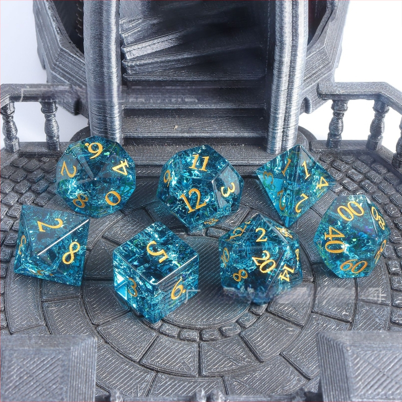 Kristallklaasist täringute komplekt D6 ja D20 Dungeons & Dragons RPG jaoks