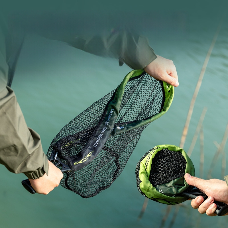 Kokkupandav kaasaskantav käsivõrk kalastamiseks – komplekt, 34 cm läbimõõduga ava, 28 cm sügavus, paks võrk ja metallist rõngas.