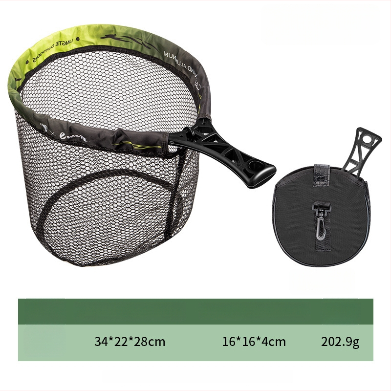 Kokkupandav kaasaskantav käsivõrk kalastamiseks – komplekt, 34 cm läbimõõduga ava, 28 cm sügavus, paks võrk ja metallist rõngas.