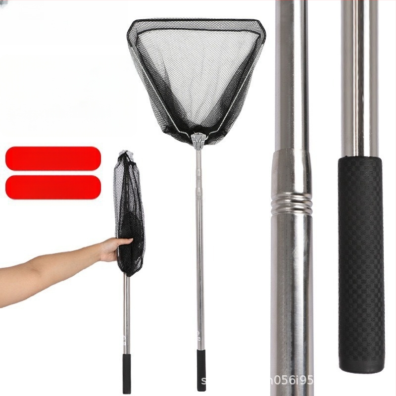 Roostevabast terasest kalastusvõrgu vart ja pea komplekt, teleskoopiline kokkupandav võrguvart kolmnurkse peaga, Ø40 mm diameeter, sügavus 35, peenvõrk