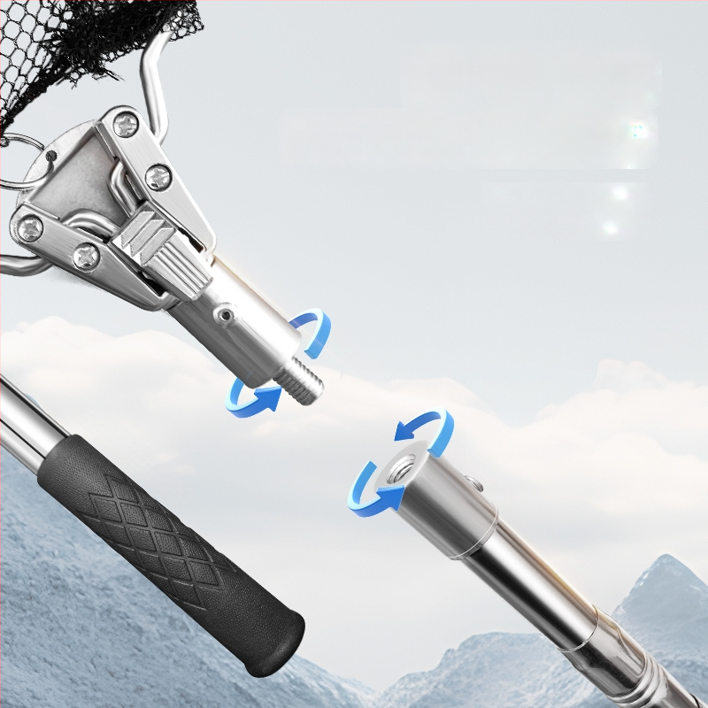 Roostevabast terasest kalastusvõrgu vart ja pea komplekt, teleskoopiline kokkupandav võrguvart kolmnurkse peaga, Ø40 mm diameeter, sügavus 35, peenvõrk