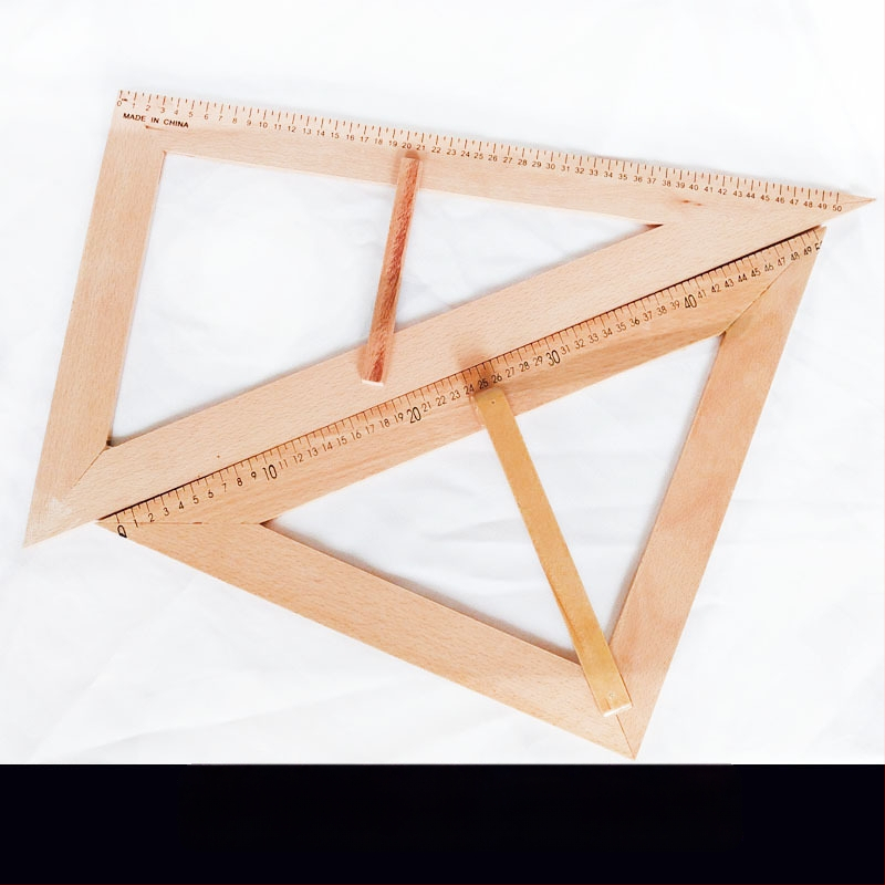 Medinis trikampis liniuotės komplektas su braižymo lenta ir rankena, daugiafunkcinis mokymo įrankis su kampomatu ir pieštuku, 1 kg