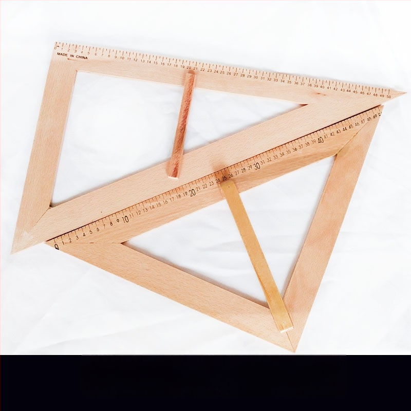 Medinis trikampis liniuotės komplektas su braižymo lenta ir rankena, daugiafunkcinis mokymo įrankis su kampomatu ir pieštuku, 1 kg
