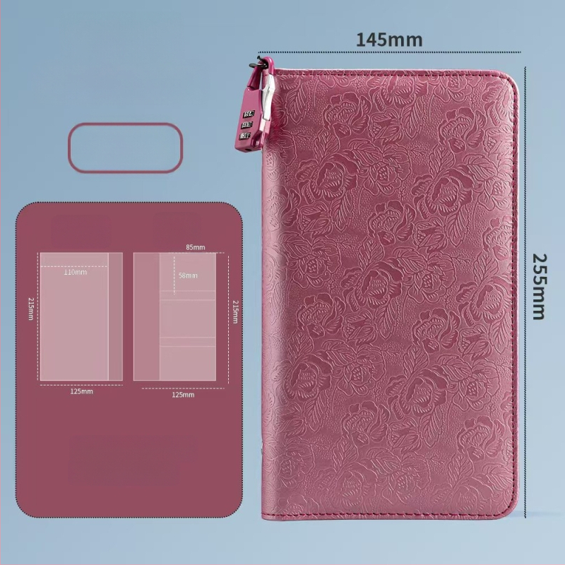 Bankinių depozito lapų laikiklis – PU medžiaga, slaptažodžio užraktas, užtrauktukas, logotipo spauda galima