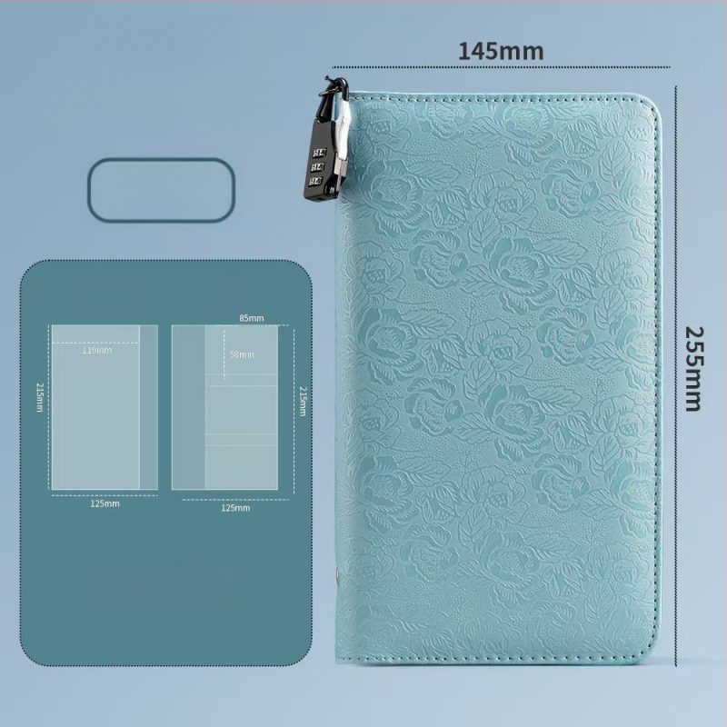 Bankinių depozito lapų laikiklis – PU medžiaga, slaptažodžio užraktas, užtrauktukas, logotipo spauda galima