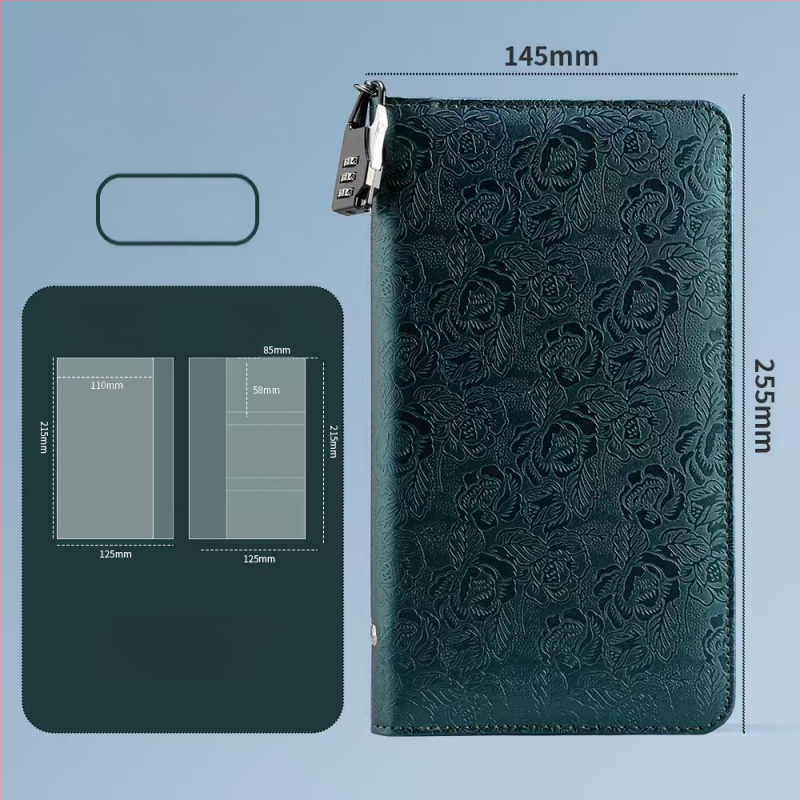 Bankinių depozito lapų laikiklis – PU medžiaga, slaptažodžio užraktas, užtrauktukas, logotipo spauda galima