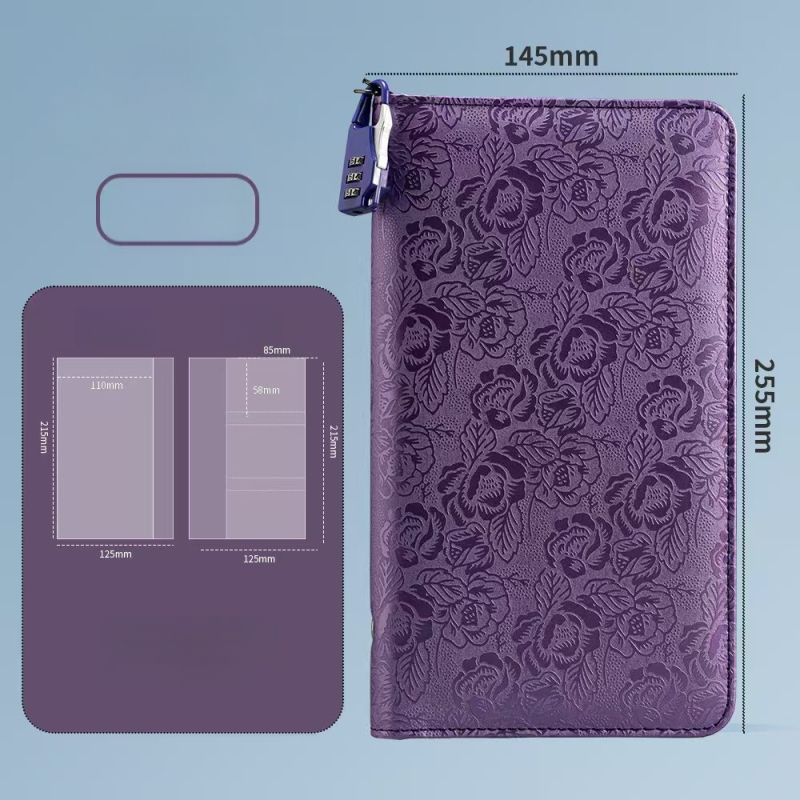 Bankinių depozito lapų laikiklis – PU medžiaga, slaptažodžio užraktas, užtrauktukas, logotipo spauda galima