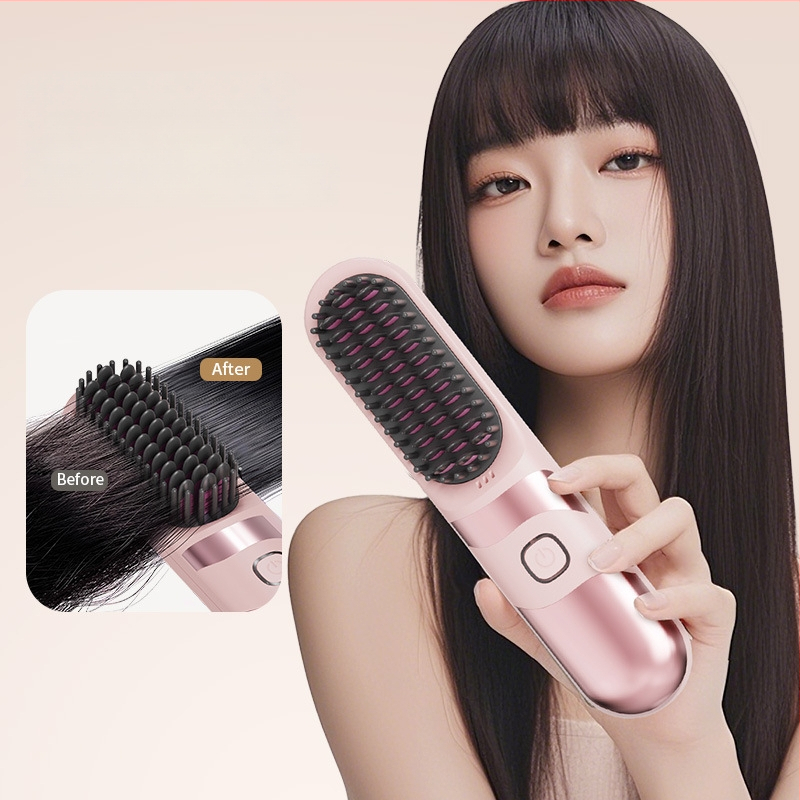 Belaidė plaukų tiesinimo ir garbanojimo šukos su turmalino keramika, dvigubas naudojimas, 3 temperatūros nustatymai, 30W, LCD ekranas