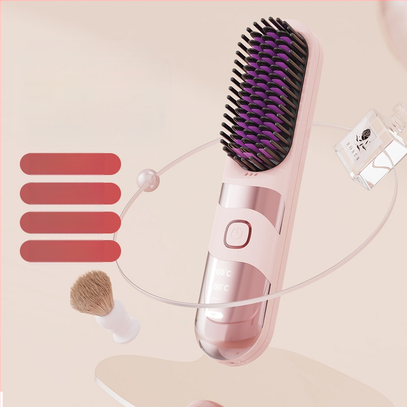 Belaidė plaukų tiesinimo ir garbanojimo šukos su turmalino keramika, dvigubas naudojimas, 3 temperatūros nustatymai, 30W, LCD ekranas