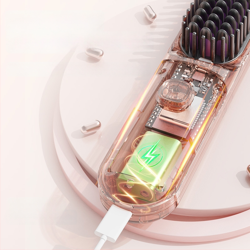 Belaidė plaukų tiesinimo ir garbanojimo šukos su turmalino keramika, dvigubas naudojimas, 3 temperatūros nustatymai, 30W, LCD ekranas