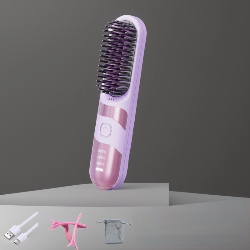 Belaidė plaukų tiesinimo ir garbanojimo šukos su turmalino keramika, dvigubas naudojimas, 3 temperatūros nustatymai, 30W, LCD ekranas