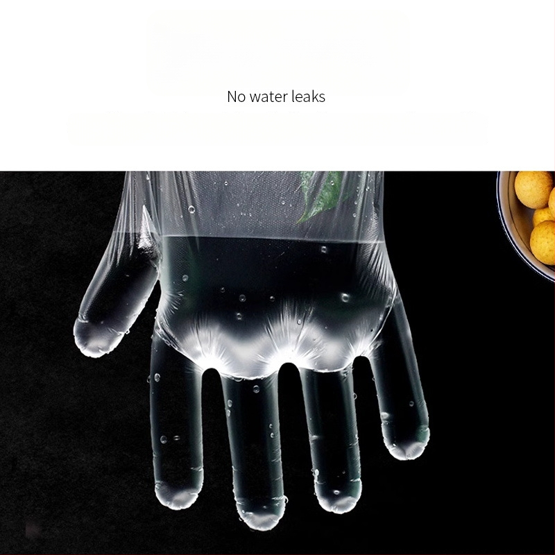 Vienkartinės PE pirštinės, maisto kokybės, virtuvės naudojimui, pakuotė 100 vnt, skaidrios, storis 0.05-0.1 mm