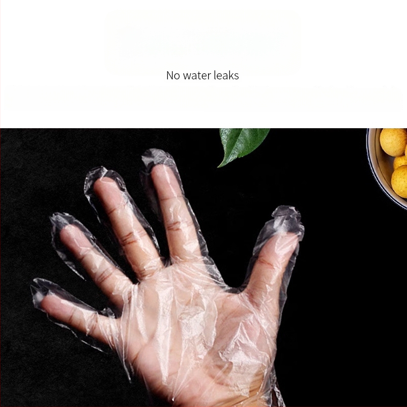 Vienkartinės PE pirštinės, maisto kokybės, virtuvės naudojimui, pakuotė 100 vnt, skaidrios, storis 0.05-0.1 mm