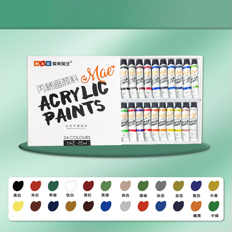 Detská akrylová farba sada od Love Beauty and Art, krabica so 24 farbami (Značka: Love Beauty and Art; Materiál: akrylová farba; Balenie: 24 farieb v krabici; Účel: gouache)