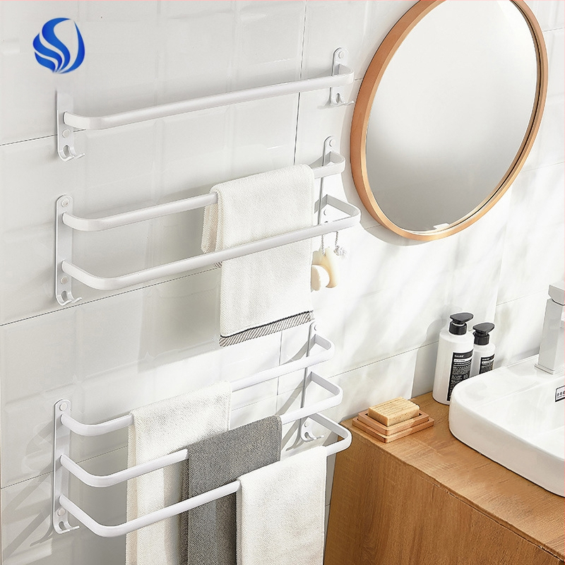 Sieninis rankšluosčio laikiklis be gręžimo – aliuminio lydinys, trijų lygių, 15 kg apkrova, emalio danga