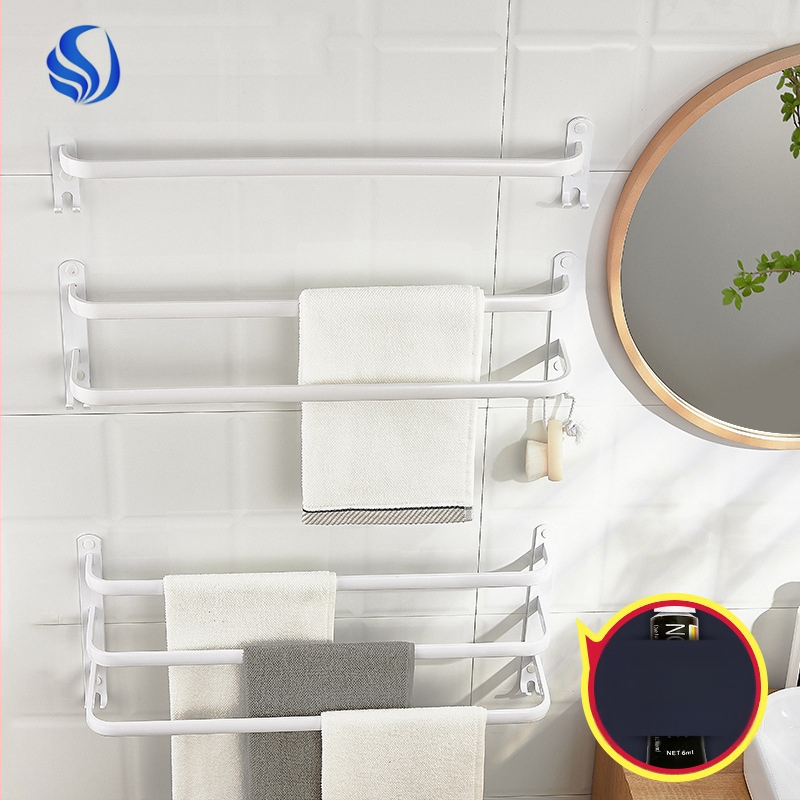 Sieninis rankšluosčio laikiklis be gręžimo – aliuminio lydinys, trijų lygių, 15 kg apkrova, emalio danga