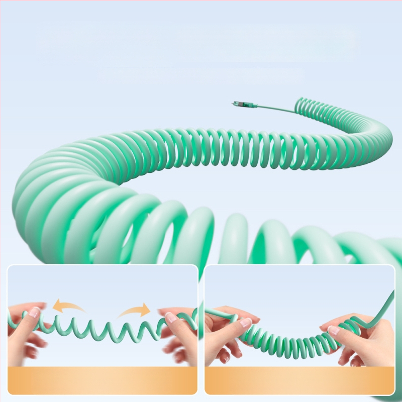 Spring Data Cable — Keturi viename jungiamieji, Lightning, USB-A, Type-C sąsajos, išskleidžiamas silikoninis dizainas, maksimali galia 240W