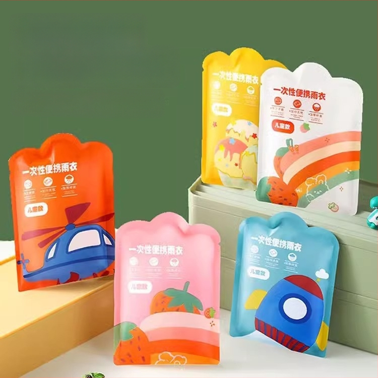 Ühekordne lapse vihm pončo, täis pikkus, multikas stiilis, paks versioon
