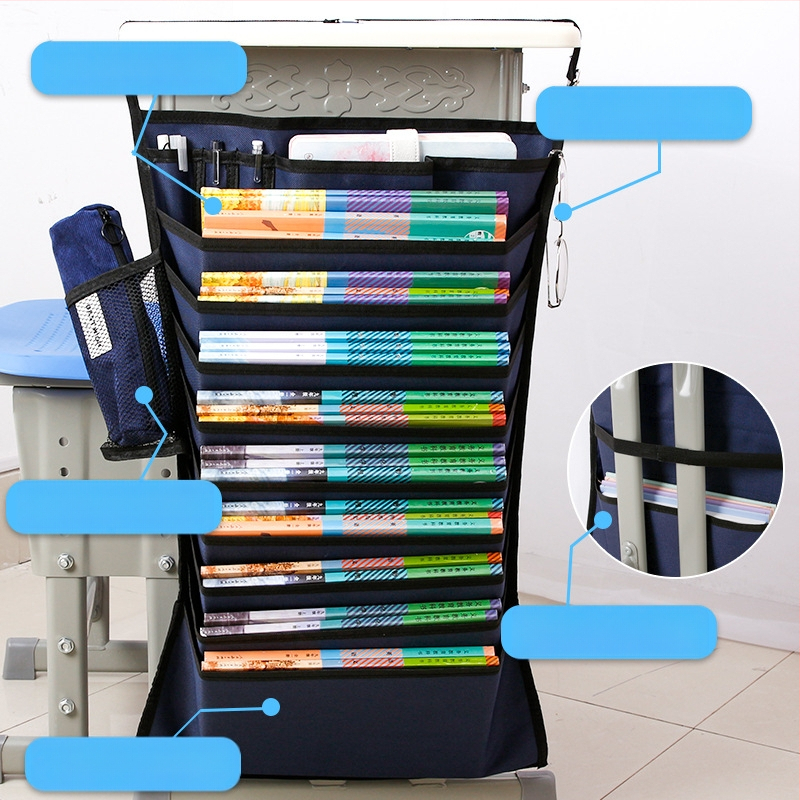 Darbo stalo pakabinama knygų dėžutė su neslidžia virve, Oxford audinys, daugiasluoksiai skyreliai (5/8/11 sluoksnių)