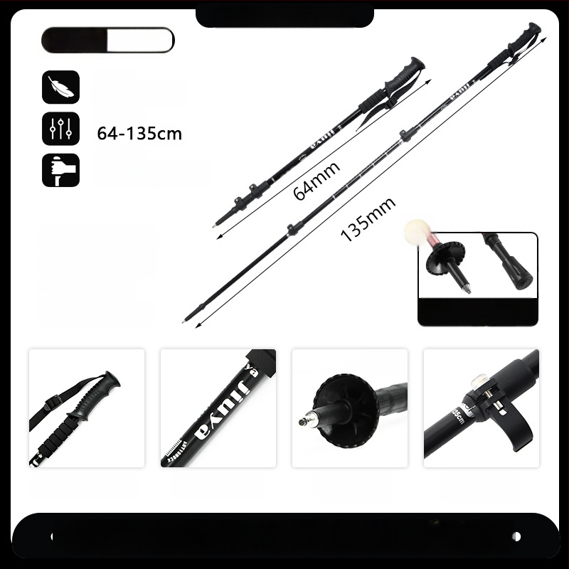 Unisex aliuminio lydinio teleskopinės žygio lazdos su išoriniu užraktu, 400 g, volframo plieno galvutė, tiesi rankena