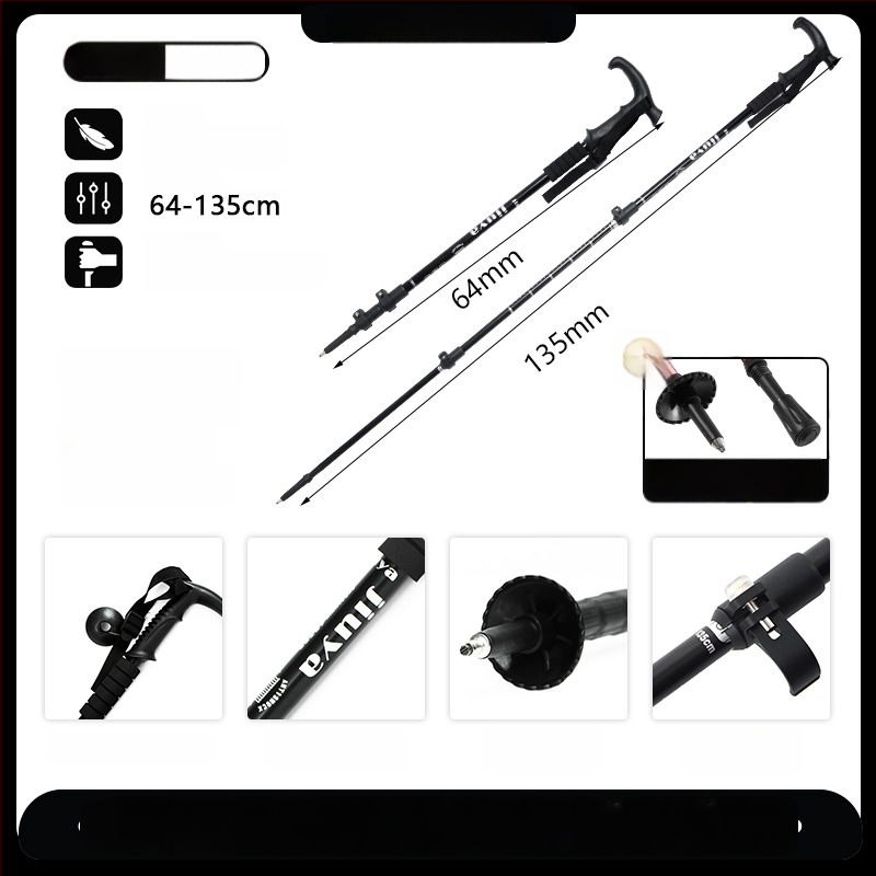 Unisex aliuminio lydinio teleskopinės žygio lazdos su išoriniu užraktu, 400 g, volframo plieno galvutė, tiesi rankena