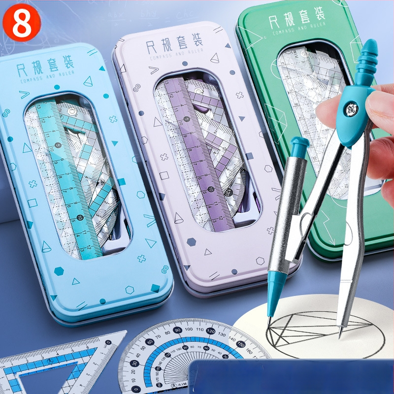 Daugiafunkcinis liniuotės rinkinys su braižymo kompasu ir trikampiu liniuotė – plastikinis, modelis MS-179F, grynoji masė 140