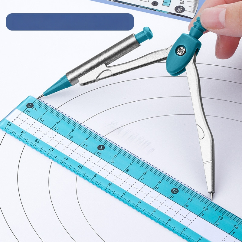 Daugiafunkcinis liniuotės rinkinys su braižymo kompasu ir trikampiu liniuotė – plastikinis, modelis MS-179F, grynoji masė 140