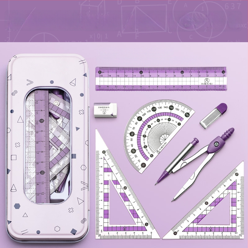 Daugiafunkcinis liniuotės rinkinys su braižymo kompasu ir trikampiu liniuotė – plastikinis, modelis MS-179F, grynoji masė 140
