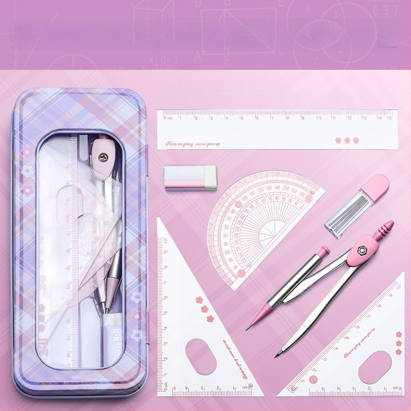 Daugiafunkcinis liniuotės rinkinys su braižymo kompasu ir trikampiu liniuotė – plastikinis, modelis MS-179F, grynoji masė 140