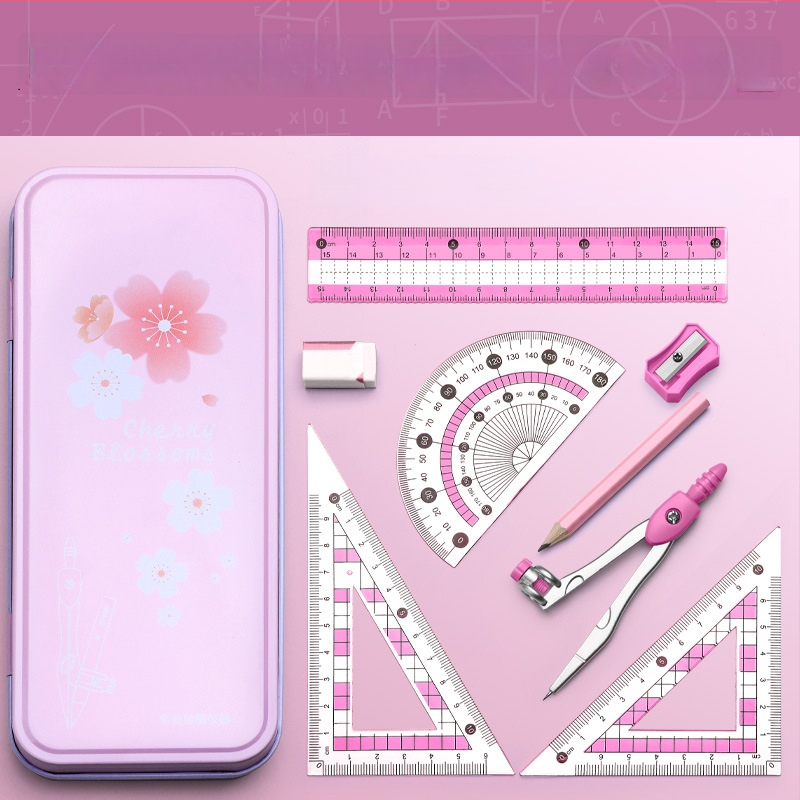 Daugiafunkcinis liniuotės rinkinys su braižymo kompasu ir trikampiu liniuotė – plastikinis, modelis MS-179F, grynoji masė 140