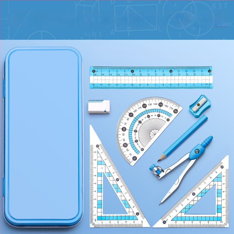 Daugiafunkcinis liniuotės rinkinys su braižymo kompasu ir trikampiu liniuotė – plastikinis, modelis MS-179F, grynoji masė 140