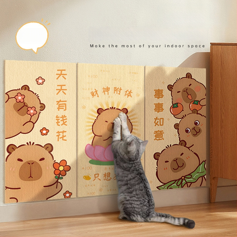 Water Wood Vertikalus sieninis kačių įbrėžimų plokštė – atspari dėvėjimui, nepalieka plaukų, lipnus sienos lipdukas, Medžiaga: kilpinis audinys, mielas stilius