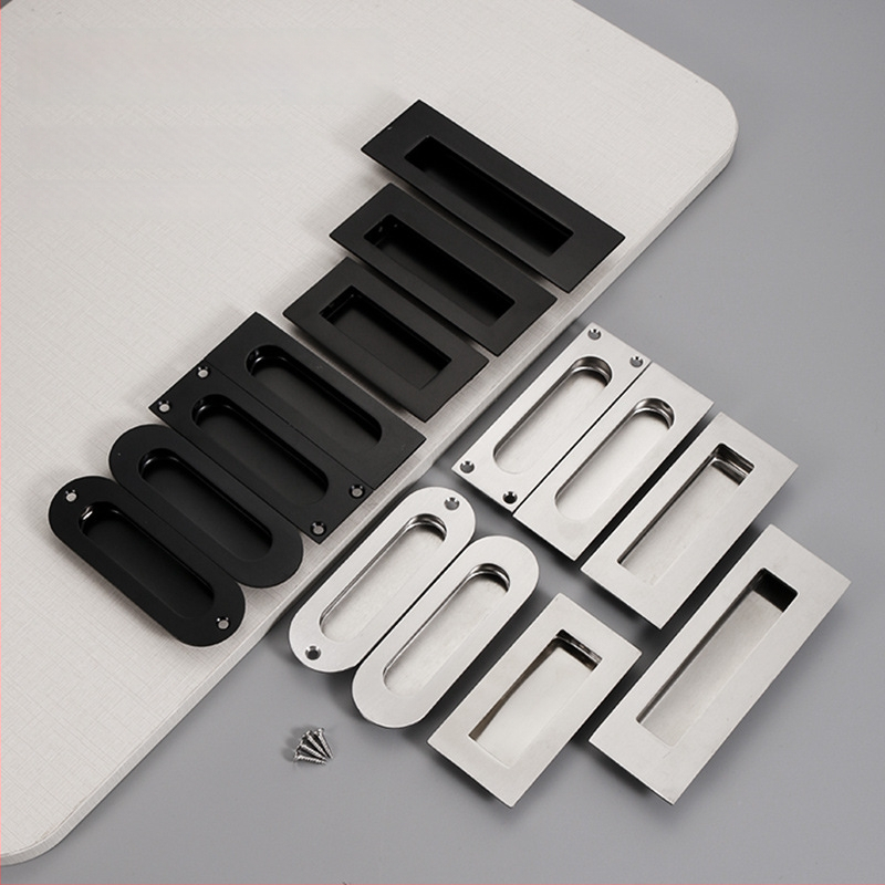 Slėptas nerūdijančio plieno slankio durų rankena, įmontuota, tekstūruota danga, modernus minimalistinis stilius