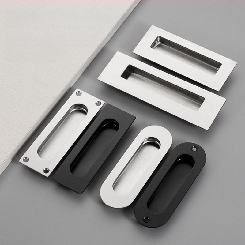 Slėptas nerūdijančio plieno slankio durų rankena, įmontuota, tekstūruota danga, modernus minimalistinis stilius