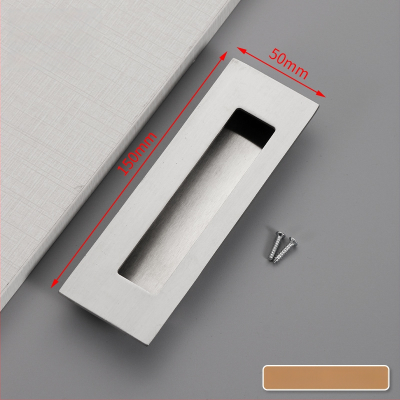 Slėptas nerūdijančio plieno slankio durų rankena, įmontuota, tekstūruota danga, modernus minimalistinis stilius