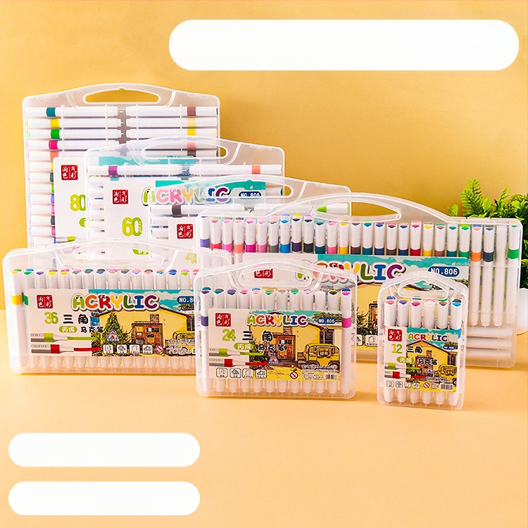 Love shang Akrilinių žymeklių rinkinys su trikampiu korpusu dienoraščiui ir eskizams, dėžutėje, papildomos spalvos: 12/24/36/48/60/72/80