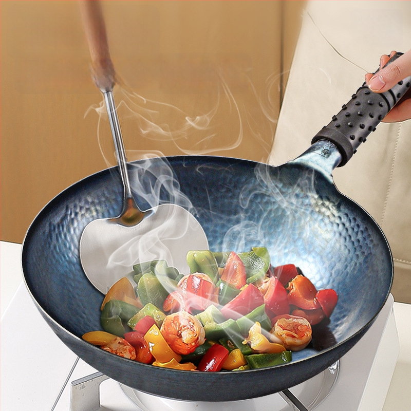 Ketaus wok su dvigubu dugnu, be dangos, stiklinis dangtelis, universalus dujų ir indukcinių viryklių