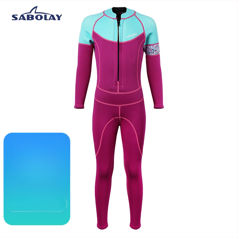 Vaikų 2 mm neopreno vientisas kombinezonas su ilgomis rankovėmis, unisex, plaukimo ir vandens pramogoms