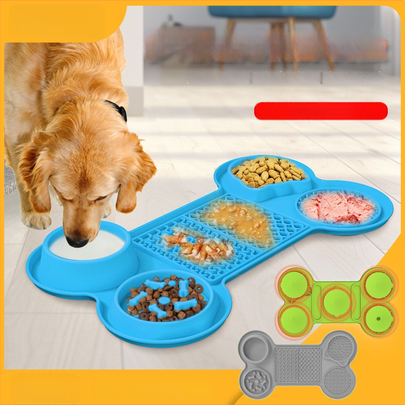 Silicone dzīvnieku ēdiena šķīvis ar lizēšanas paklājiņu un sūkšanas vāciņu – lēns barošana, daudzfunkcionāls