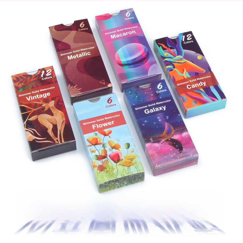 Sada tuhých akvarelových farieb v kovovom puzdre s perleťovým leskom, prenášateľná pre študentov a profesionálnych maliarov
